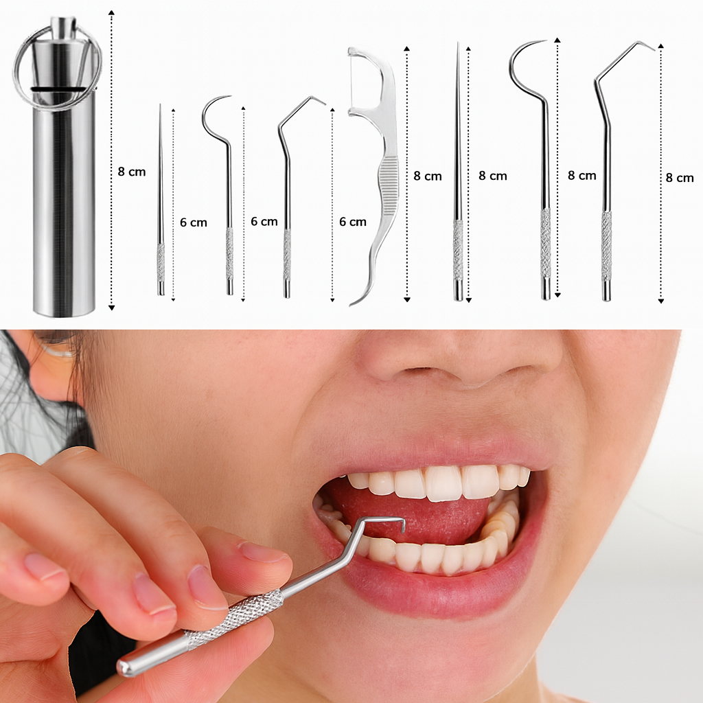 BUFFER® 7 Parça Paslanmaz Çelik Ağız Diş Tartar Sökücü Temizlik Bakım Seti
