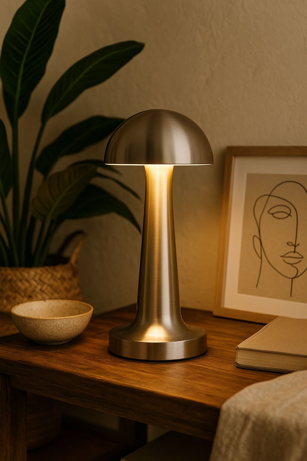 Şarjlı Silver LED Masa Lambası – Mantar Tasarım, Dokunmatik, 3 Kademe