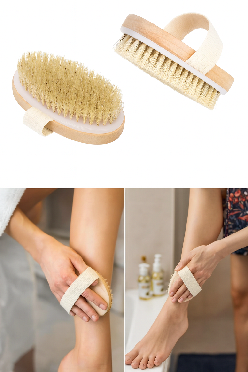 Doğal At Kılı Ahşap Banyo ve Selülit Fırçası – Çıkarılabilir Saplı