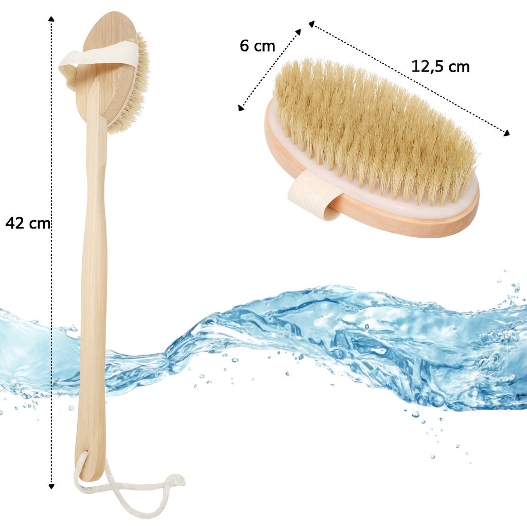 Doğal At Kılı Ahşap Banyo ve Selülit Fırçası – Çıkarılabilir Saplı