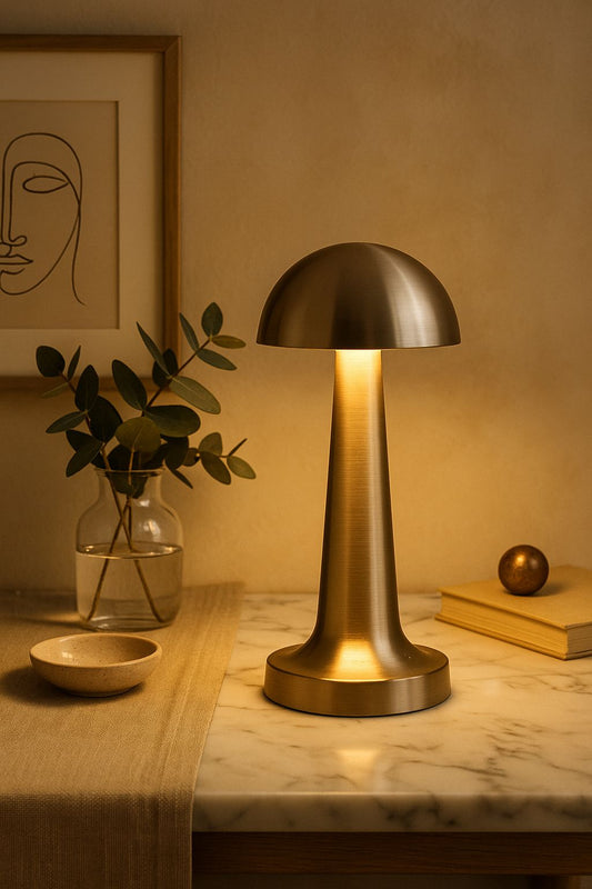 Şarjlı Silver LED Masa Lambası – Mantar Tasarım, Dokunmatik, 3 Kademe