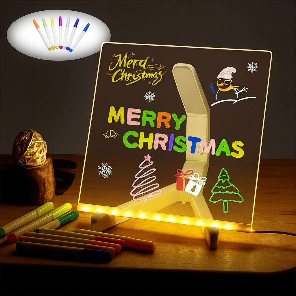 BUFFER® LED Işıklı Kendiliğinden Renkli Fosforlu Kalemli Kare Yazı Panosu 20x20 cm