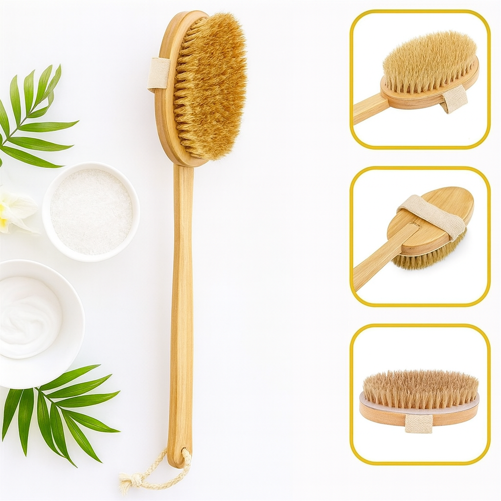 Doğal At Kılı Ahşap Banyo ve Selülit Fırçası – Çıkarılabilir Saplı